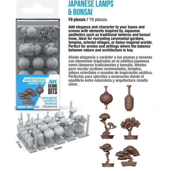 AK Interactive BIT0030 Basing Bit - Wargame Scenery #Japanese Lamps and Bonsai (19pcs)
