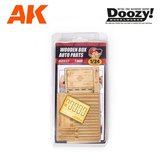 AK Interactive DZ037 1/24 Wooden Box Auto Parts - Large Box w/Built-in Pallet for Handling