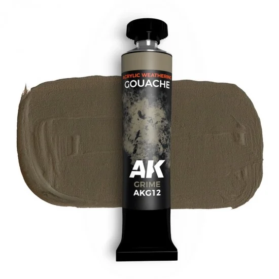 AK Interactive AKG12 Acrylic Weathering Gouache Paint - Grime (20ml)