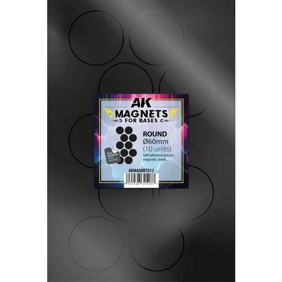 AK Interactive AK-MAGNET012 Round Pre-cut Magnets for Bases (10pcs, each diameter 60mm, self-adhesive)