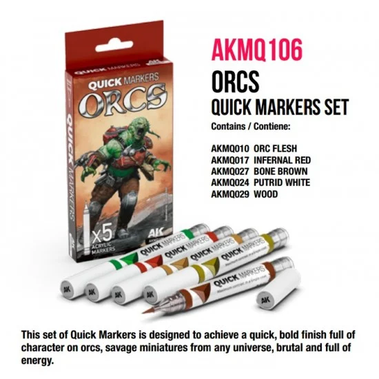 AK Interactive MQ106 Quick Marker Set for Wargamers - Orcs (5 colours)