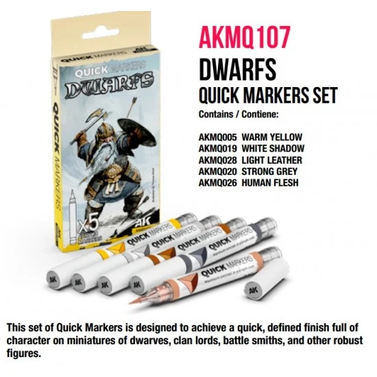 AK Interactive MQ107 Quick Marker Set for Wargamers - Dwarfs (5 colours)