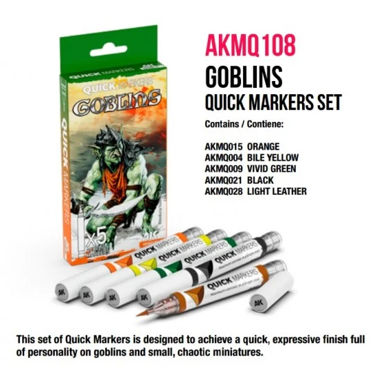 AK Interactive MQ108 Quick Marker Set for Wargamers - Goblins (5 colours)
