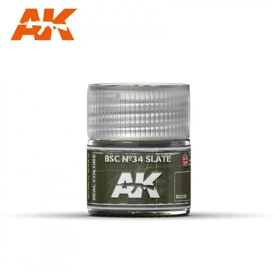 AK Interactive RC039 Real Colours Series Acrylic Lacquer Paint - BSC N34 Slate (10ml)