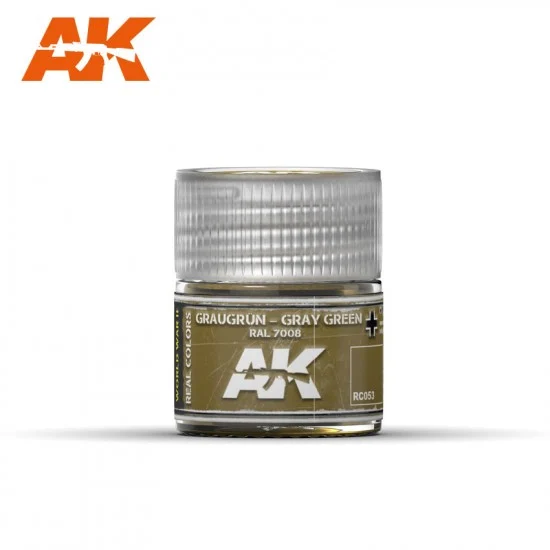 AK Interactive RC053 Real Colours Series Acrylic Lacquer Paint - Graugrun-Gray Green RAL 7008 (10ml)