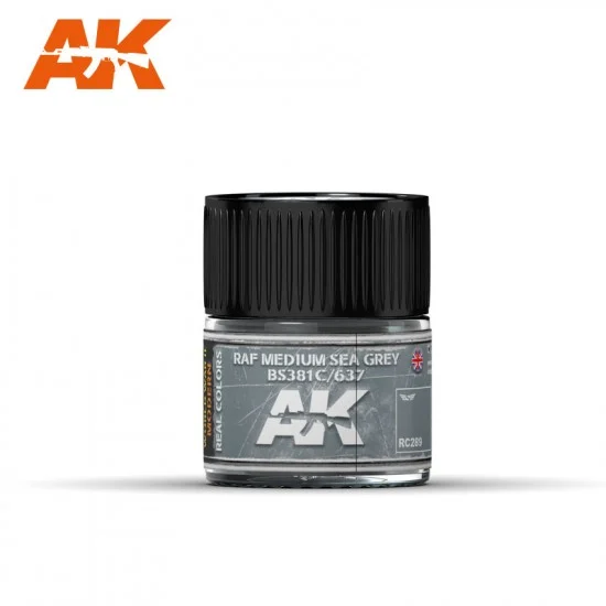 AK Interactive RC289 Real Colours Aircraft Acrylic Lacquer Paint - RAF Medium Sea Grey BS381C/637 (10ml)