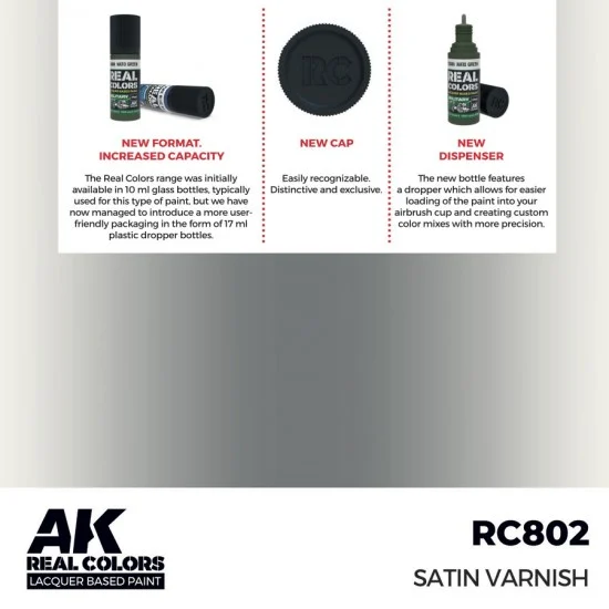 AK Interactive RC802 Real Colours Lacquer Based Paint - Standard #Satin Varnish (17ml)