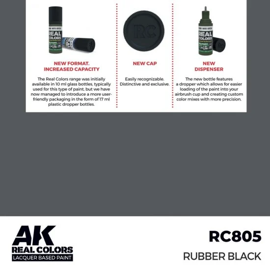 AK Interactive RC805 Real Colours Lacquer Based Paint - Standard #Rubber Black (17ml)