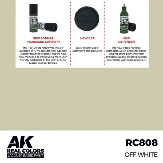 AK Interactive RC808 Real Colours Lacquer Based Paint - Standard #Off White (17ml)