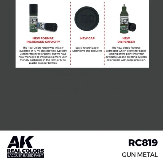 AK Interactive RC819 Real Colours Lacquer Based Paint - Standard #Gun Metal (17ml)