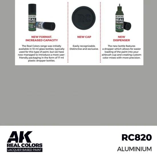 AK Interactive RC820 Real Colours Lacquer Based Paint - Standard #Aluminium (17ml)