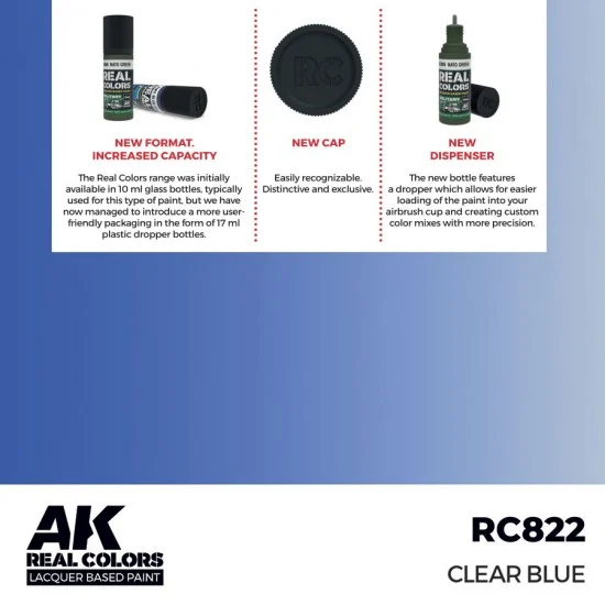AK Interactive RC822 Real Colours Lacquer Based Paint - Standard #Clear Blue (17ml)