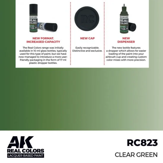 AK Interactive RC823 Real Colours Lacquer Based Paint - Standard #Clear Green (17ml)