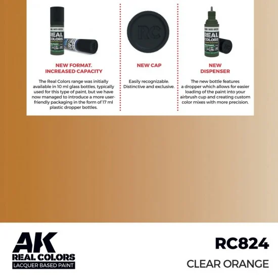 AK Interactive RC824 Real Colours Lacquer Based Paint - Standard #Clear Orange (17ml)