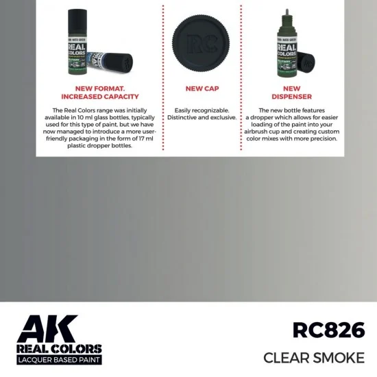 AK Interactive RC826 Real Colours Lacquer Based Paint - Standard #Clear Smoke (17ml)