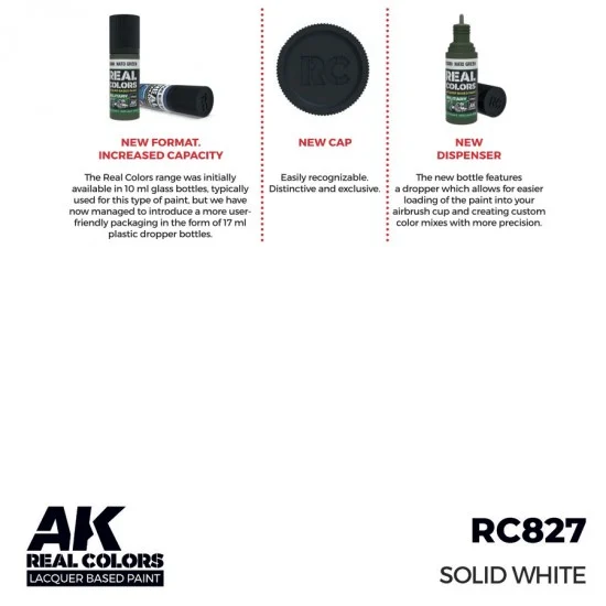 AK Interactive RC827 Real Colours Lacquer Based Paint - Civil #Solid White (17ml)