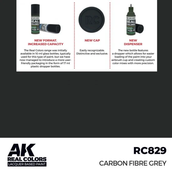 AK Interactive RC829 Real Colours Lacquer Based Paint - Civil #Carbon Fibre Grey (17ml)