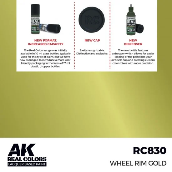 AK Interactive RC830 Real Colours Lacquer Based Paint - Civil #Wheel Rim Gold (17ml)
