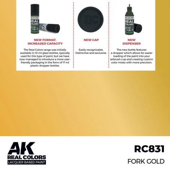 AK Interactive RC831 Real Colours Lacquer Based Paint - Civil #Motorcycle Fork Gold (17ml)