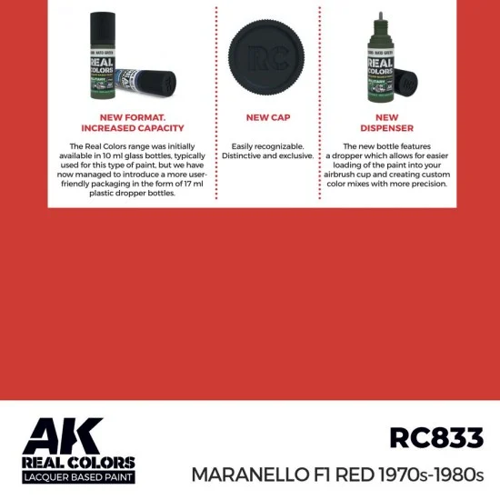 AK Interactive RC833 Real Colours Lacquer Based Paint - Civil #Maranello F1 Red 1970s-1980s (17ml)