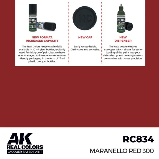 AK Interactive RC834 Real Colours Lacquer Based Paint - Civil #Maranello Red 300 (17ml)