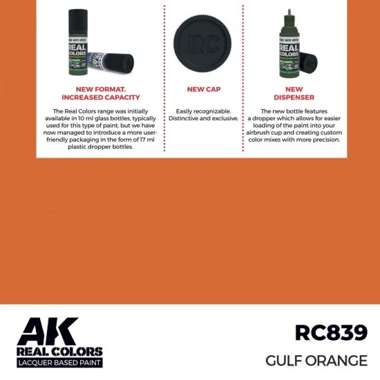 AK Interactive RC839 Real Colours Lacquer Based Paint - Civil #Gulf Orange (17ml)