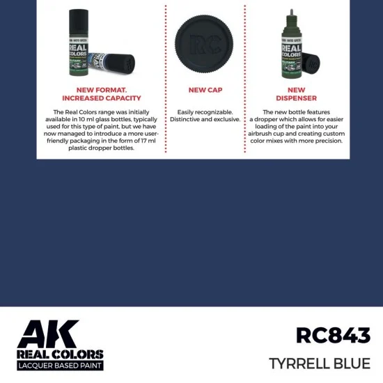 AK Interactive RC843 Real Colours Lacquer Based Paint - Civil #Tyrrell Blue (17ml)