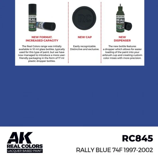 AK Interactive RC845 Real Colours Lacquer Based Paint - Civil #Rally Blue 74F 1997-2002 (17ml)