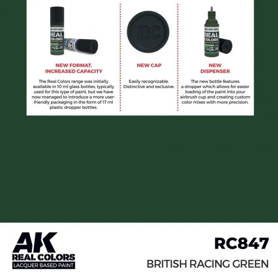 AK Interactive RC847 Real Colours Lacquer Based Paint - Civil #British Racing Green (17ml)