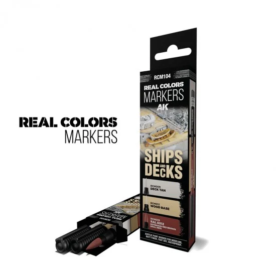 AK Interactive RCM104 Real Colours Markers - Ships and Decks (3 pens: RCM009, RCM012, RCM019 RAL 8012)