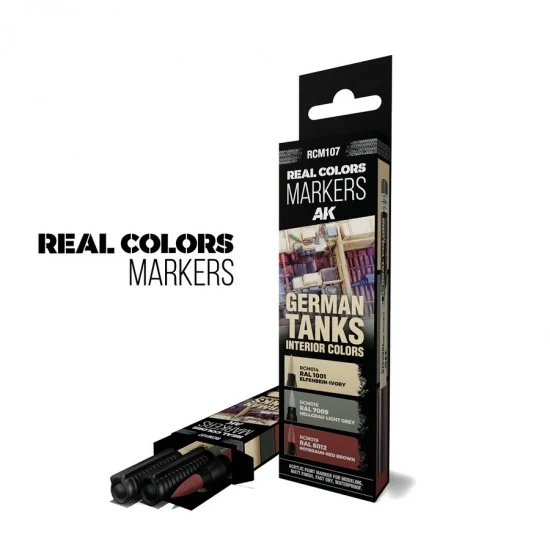AK Interactive RCM107 Real Colours Markers - German Tanks Interior Colours RAL 1001, 7009, 8012 (3 pens)