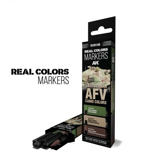AK Interactive RCM108 Real Colours Markers - Late German AFV Camo Colours RAL 6003, 7028, 8017 (3 pens)