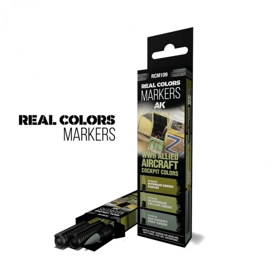 AK Interactive RCM109 Real Colours Markers - WWII Allied Aircraft Cockpit Colours (3 pens)