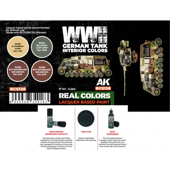 AK Interactive RCS126 Real Colours Lacquer Based Paints set - WWII German Tank Interiors (4x 17ml)