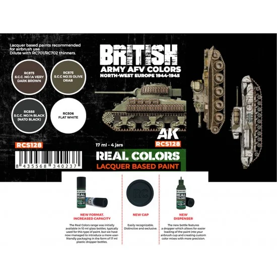 AK Interactive RCS128 Real Colours Lacquer Based Paints set - British AFV North-West Europe 1944-1945 (4x 17ml)