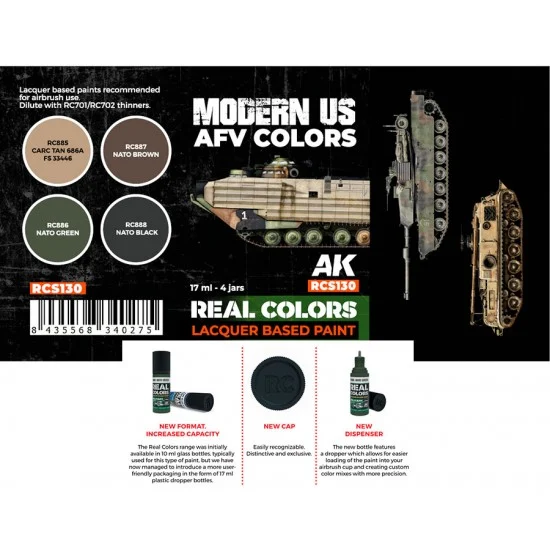 AK Interactive RCS130 Real Colours Lacquer Based Paints set - Modern US AFV (4x 17ml)