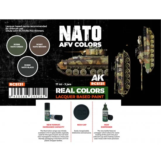 AK Interactive RCS131 Real Colours Lacquer Based Paints set - NATO AFV (3x 17ml)