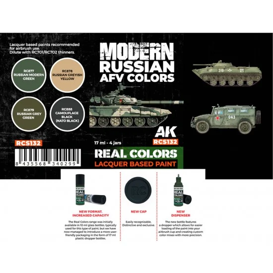 AK Interactive RCS132 Real Colours Lacquer Based Paints set - Modern Russian AFV (4x 17ml)