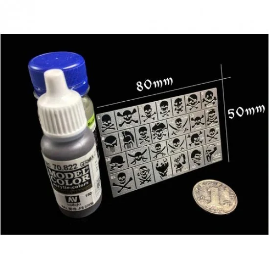 Alexen AJ0040 Skull Stencil (Masking) Stencil (Masking) for 1/32, 1/35 Scale Models (80x50mm) - Military Vehicles & Tanks