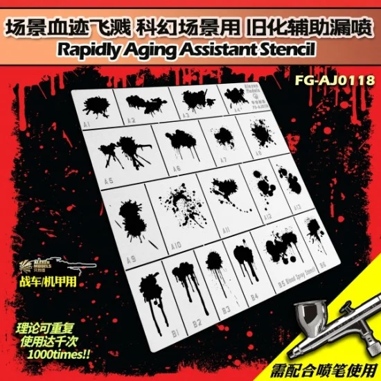 Alexen AJ0118 1/35 Blood Splatter Quick Weathering Masking Stencil Plate - Military Vehicles & Tanks