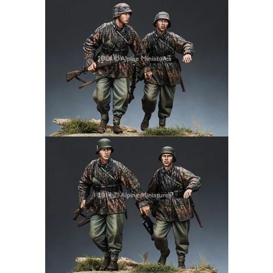 Alpine Miniatures 35168 1/35 WWII German WSS Infantry Set (2 Figures, Each w/2 Different Heads) - Model Figures