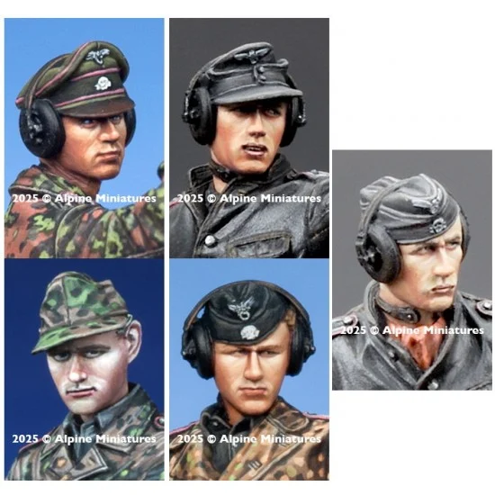Alpine Miniatures H034 1/35 WSS Pz Crew Head Set #4 (5pcs) - Model Figures