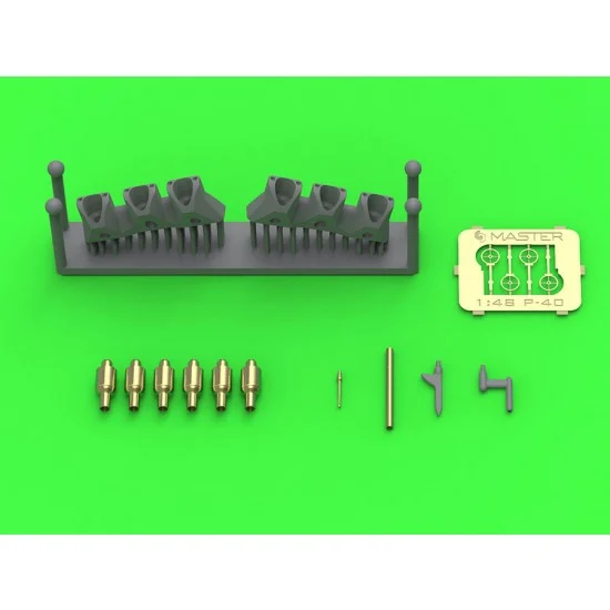 Master Models AM-48-180 1/48 Curtiss P-40 E Gunsight, Pitot Tube, Browning .50 Blast Tubes w/Adapter for Eduard