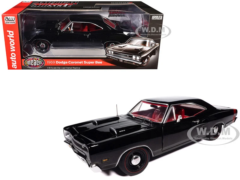 1969 Dodge Coronet Super Bee "Muscle Car & Corvette Nationals" (MCACN) Black with Red Interior "American Muscle" Series 1/18 Diecast Model Car by Auto World - Dodge Models