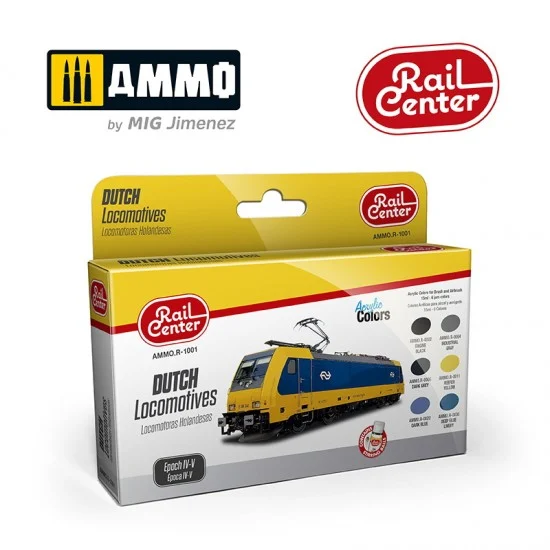 AMMO by Mig Jimenez R-1001 Rail Center Acrylic Colours Set - Dutch Locomotives Epoch IV-V (6x 15ml)