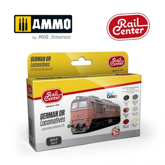 AMMO by Mig Jimenez R-1004 Rail Center Acrylic Colours Set - German DR Locomotives Epoch IV (6x 15ml)
