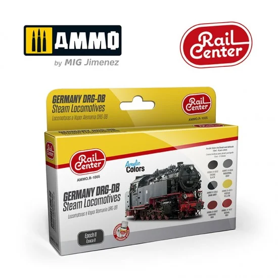 AMMO by Mig Jimenez R-1005 Rail Center Acrylic Colours Set - Germany DRG-DB Steam Locomotives Epoch II (6x 15ml)