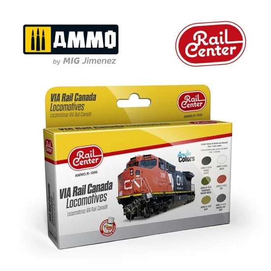 AMMO by Mig Jimenez R-1006 Rail Center Acrylic Colours Set - Via Rail Canada Locomotives (6x 15ml)