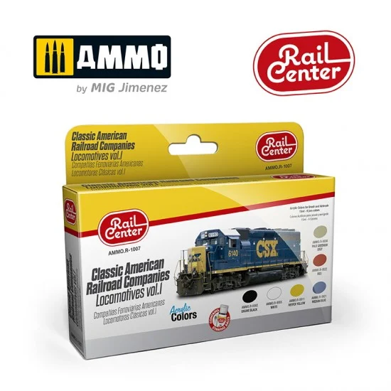 AMMO by Mig Jimenez R-1007 Rail Center Acrylic Colours Set - Classic American Locomotives Vol.1 (6x 15ml)