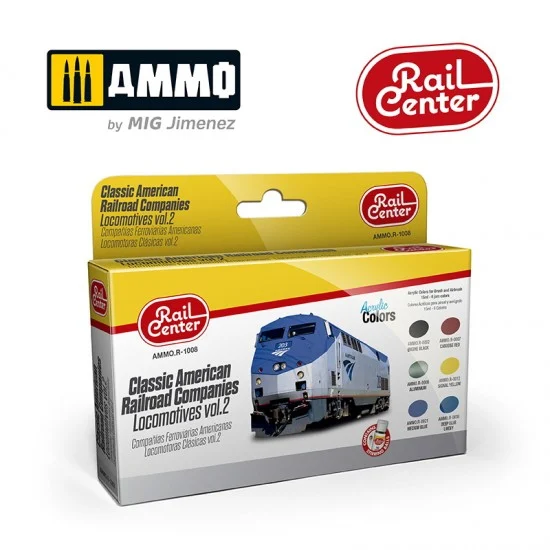 AMMO by Mig Jimenez R-1008 Rail Center Acrylic Colours Set - Classic American Locomotives Vol.2 (6x 15ml)